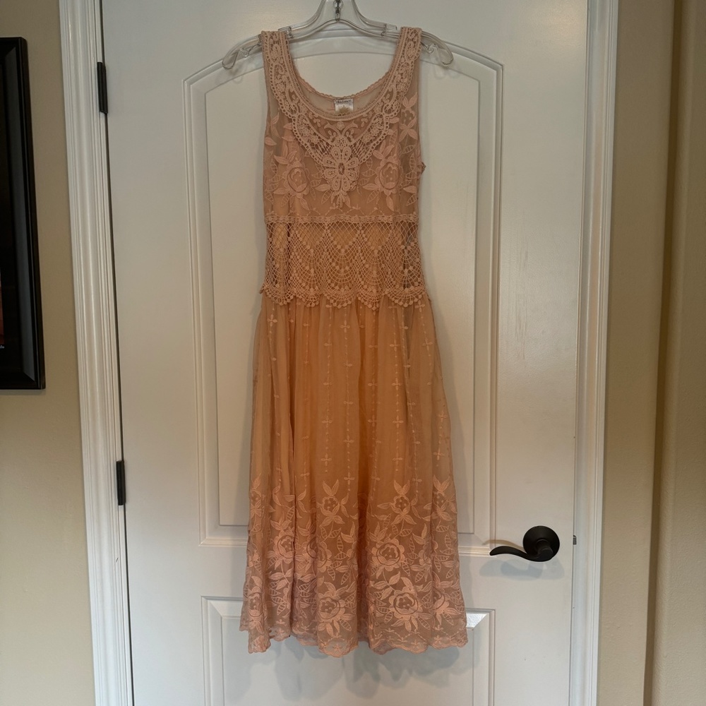 SUNDANCE Love Always Midi Dress Size 4 Lace Sheer Embroidered Line Blush